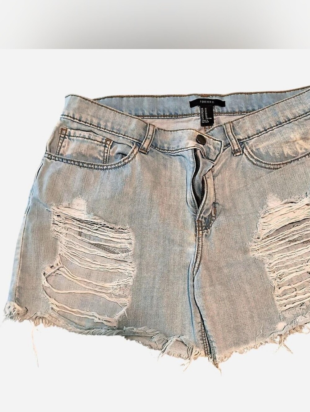 Forever 21 Light Wash Distressed Denim Cutoff Shorts